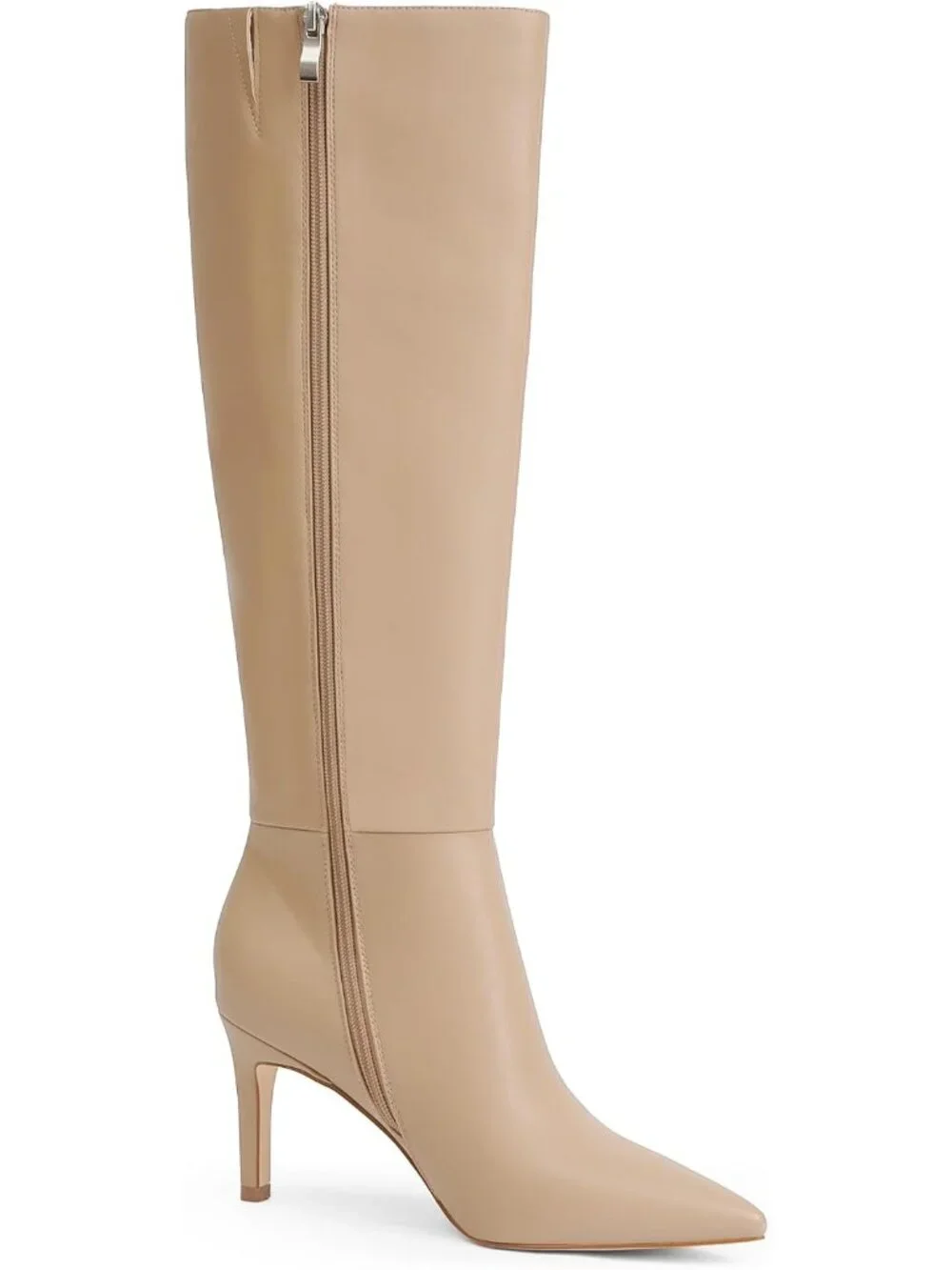 Women's Nude Pointed Toe Faux Leather Stiletto Heel Over The Knee Boots